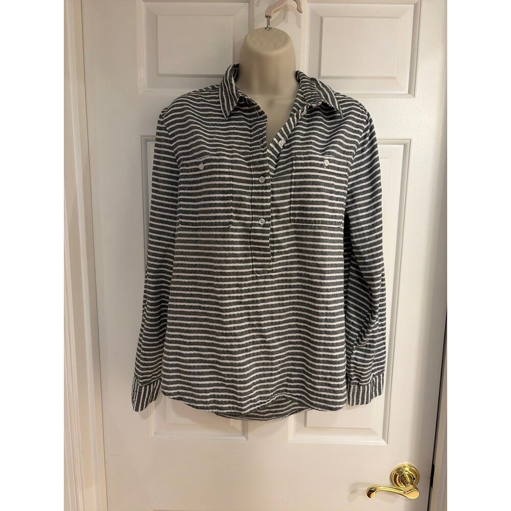 Women's Striped Button Down Long Sleeve Shirt - M